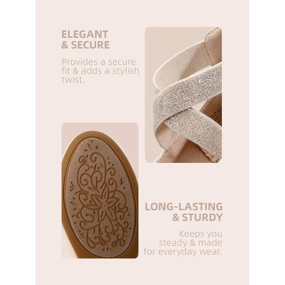 Dream Pairs Women Gold Faux Suede Flats Comfortable Elastic Ankle Straps Shoes - Picture 4 of 8